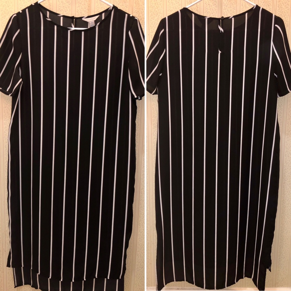 Sheer black and white striped dress